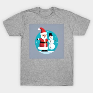 santa ice skating with a snowman T-Shirt